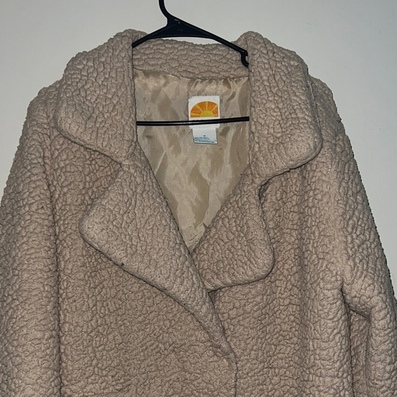 C&C California teddy bear faux sherpa plush long jacket coat medium ivory tan - Picture 3 of 7